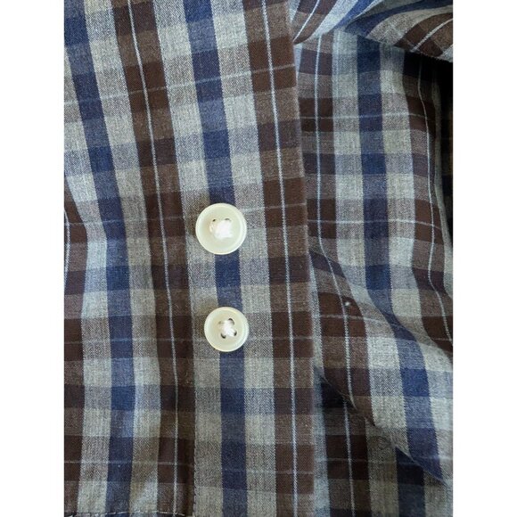 Tie Bar Trim Fit Blue Brown Plaid Button-Down Shirt Mens Small long Sleeve NWT - Picture 11 of 13